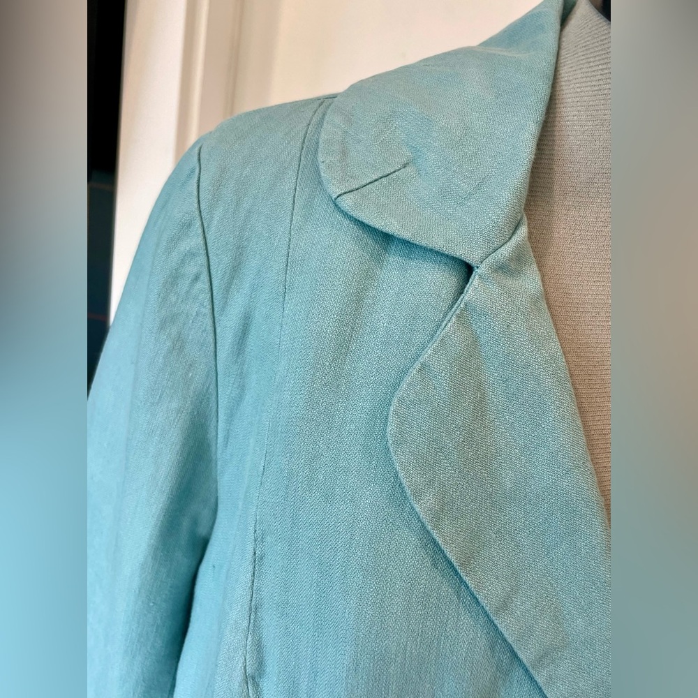 Elevenses by Anthropologie  swing-style linen blazer, single button, aqua,8, EUC - Picture 5 of 11
